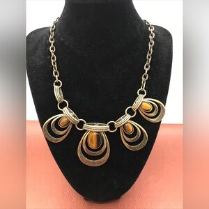Lia Sophia "Untamed" Antique Gold Tone w/Genuine Tiger's Eye Necklace 17-20"